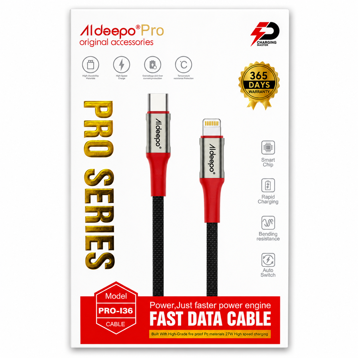 Cable de Carga Rápida Aldeepo Pro PRO-I36 USB-C a Lightning 27W